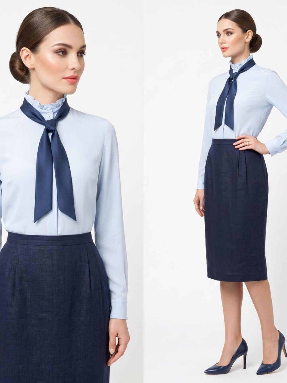80s Valentino Dark Blue Linen Pencil Skirt | W 31"